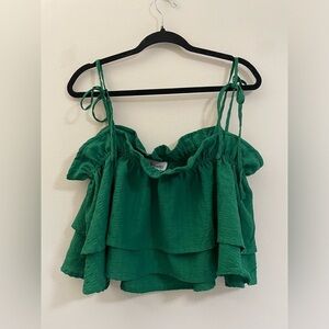 & Merci Tiered Crop‎ Top in Rich Green - L